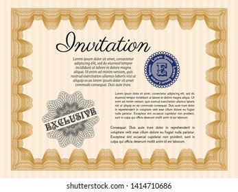 Orange Formal invitation. Superior design. With complex background. Detailed. 