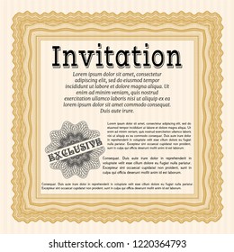 Orange Formal invitation template. Artistry design. Detailed. With background. 