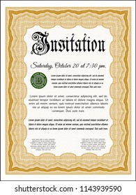 Orange Formal invitation template. With background. Vector illustration. Beauty design. 