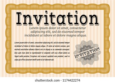 Orange Formal invitation template. With background. Detailed. Money design. 