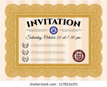 Orange Formal invitation template. With background. Good design. Customizable, Easy to edit and change colors. 
