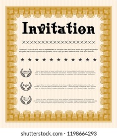 Orange Formal invitation template. With background. Detailed. Money Pattern design. 