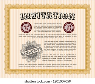 Orange Formal invitation template. With background. Detailed. Nice design. 