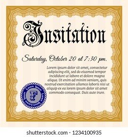 Orange Formal invitation template. With background. Vector illustration. Elegant design. 