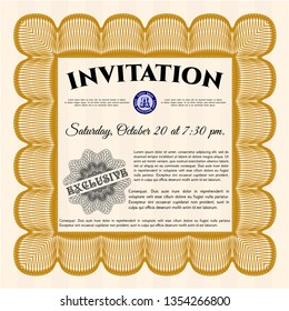 Orange Formal invitation template. With background. Sophisticated design. Detailed. 