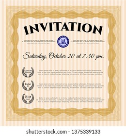 Orange Formal invitation template. With background. Elegant design. Vector illustration. 