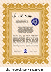 Orange Formal invitation template. With background. Customizable, Easy to edit and change colors. Artistry design. 