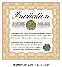 Orange Formal invitation template. With background. Money Pattern design. Customizable, Easy to edit and change colors. 