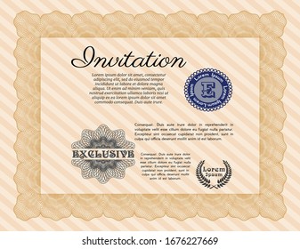 Orange Formal invitation template. With background. Customizable, Easy to edit and change colors. Nice design. 