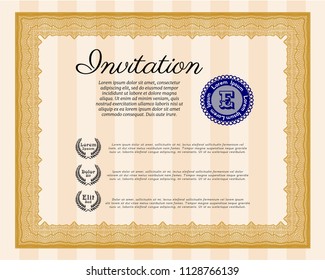 Orange Formal invitation template. Beauty design. Customizable, Easy to edit and change colors. With great quality guilloche pattern. 