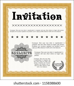 Orange Formal invitation template. Beauty design. Detailed. With linear background. 