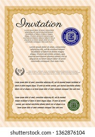 Orange Formal invitation template. Beauty design. Detailed. Complex background. 