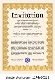 Orange Formal invitation template. With complex linear background. Beauty design. Vector illustration. 
