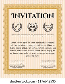 Orange Formal invitation template. With complex background. Vector illustration. Beauty design. 