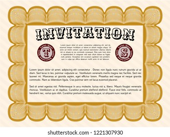 Orange Formal invitation template. With complex background. Money design. Vector illustration. 