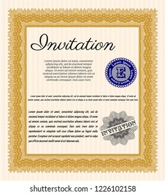 Orange Formal invitation template. With complex background. Money style design. Customizable, Easy to edit and change colors. 