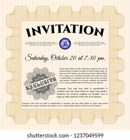 Orange Formal invitation template. Complex background. Good design. Detailed. 