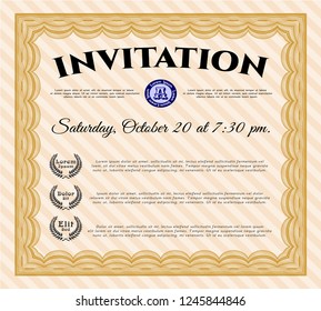 Orange Formal invitation template. With complex background. Superior design. Vector illustration. 