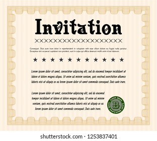 Orange Formal invitation template. With complex background. Detailed. Money Pattern design. 