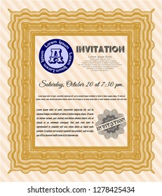  Orange Formal invitation template. With complex background. Detailed. Money Pattern. 