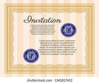 Orange Formal invitation template. Complex background. Beauty design. Detailed. 