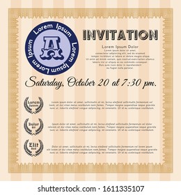 Orange Formal invitation template. Complex background. Vector illustration. Beauty design. 