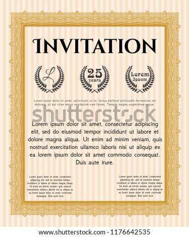 Orange Formal Invitation Template Complex Background Stock Vector