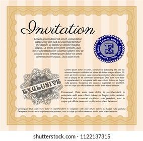Orange Formal invitation template. Cordial design. With background. Customizable, Easy to edit and change colors. 