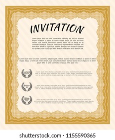 Orange Formal invitation template. Cordial design. With guilloche pattern and background. Detailed. 