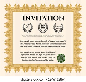 Orange Formal invitation template. Cordial design. With quality background. Detailed. 