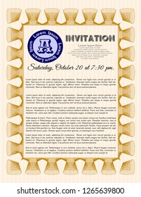 Orange Formal invitation template. Cordial design. Customizable, Easy to edit and change colors. Complex background. 