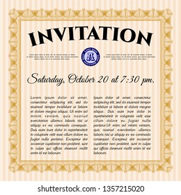 Orange Formal invitation template. Cordial design. Detailed. With quality background. 