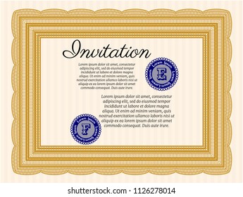 Orange Formal invitation template. Customizable, Easy to edit and change colors. With guilloche pattern. Money Pattern design. 