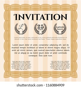 Orange Formal invitation template. Customizable, Easy to edit and change colors. With great quality guilloche pattern. Money design. 