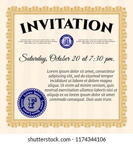 Orange Formal invitation template. Customizable, Easy to edit and change colors. With linear background. Cordial design. 