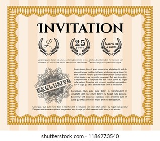 Orange Formal invitation template. Customizable, Easy to edit and change colors. Complex background. Money Pattern design. 