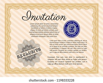 Orange Formal invitation template. Customizable, Easy to edit and change colors. Printer friendly. Money style design. 