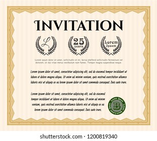 Orange Formal invitation template. Customizable, Easy to edit and change colors. With background. Perfect design. 