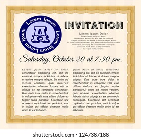Orange Formal invitation template. Customizable, Easy to edit and change colors. With guilloche pattern and background. Good design. 