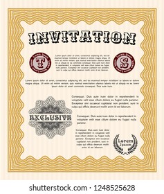 Orange Formal invitation template. Customizable, Easy to edit and change colors. Complex background. Money Pattern design. 