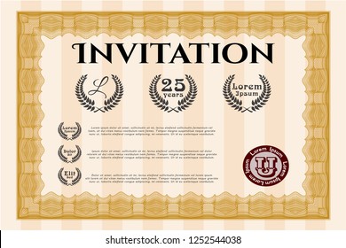 Orange Formal invitation template. Customizable, Easy to edit and change colors. With guilloche pattern. Elegant design. 