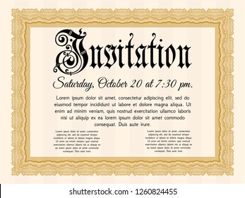 Orange Formal invitation template. Customizable, Easy to edit and change colors. With complex background. Perfect design. 