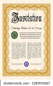 Orange Formal invitation template. Customizable, Easy to edit and change colors. With great quality guilloche pattern. Elegant design. 