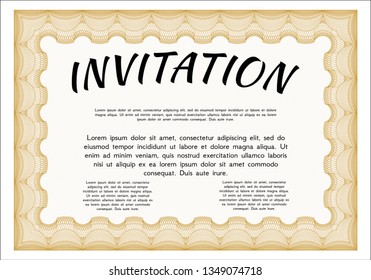 Orange Formal invitation template. Customizable, Easy to edit and change colors. With guilloche pattern. Money design. 