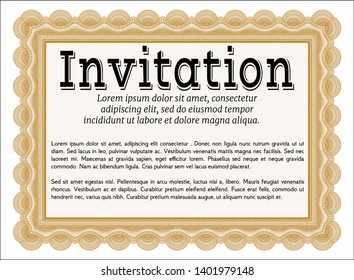 Orange Formal invitation template. Customizable, Easy to edit and change colors. With complex background. Cordial design. 