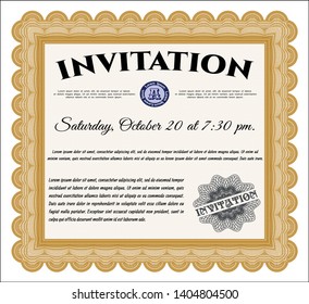 Orange Formal invitation template. Customizable, Easy to edit and change colors. Complex background. Cordial design. 