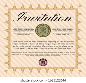 Orange Formal invitation template. Customizable, Easy to edit and change colors. With complex background. Money style design. 