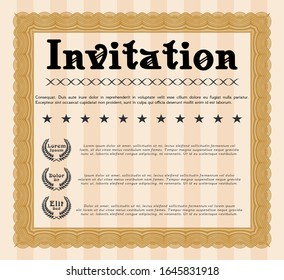 Orange Formal invitation template. Customizable, Easy to edit and change colors. With guilloche pattern and background. Retro design. 