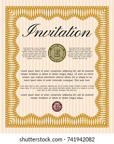 Orange Formal invitation template. Customizable, Easy to edit and change colors. With guilloche pattern and background. Money style design. 