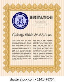 Orange Formal invitation template. Detailed. With complex linear background. Beauty design. 